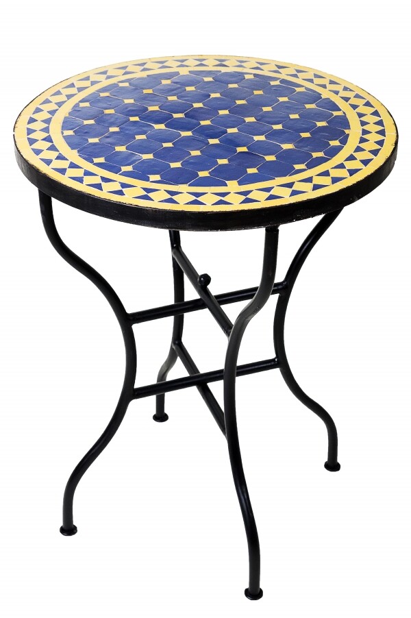 Marokkanischer Mosaiktisch Marrakesch Blau-Gelb Ø 60c