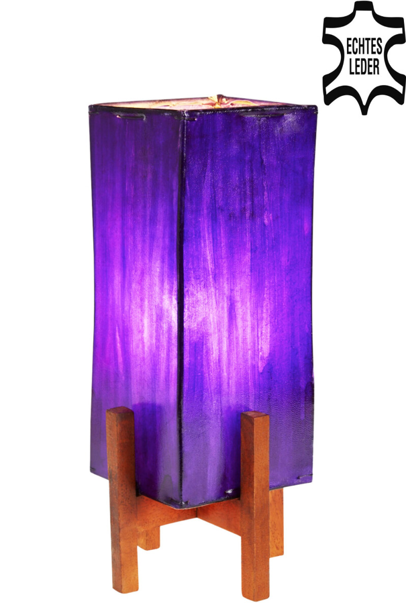 Ledertischlampe Janka Lila mit dunkelbraunem Gestell