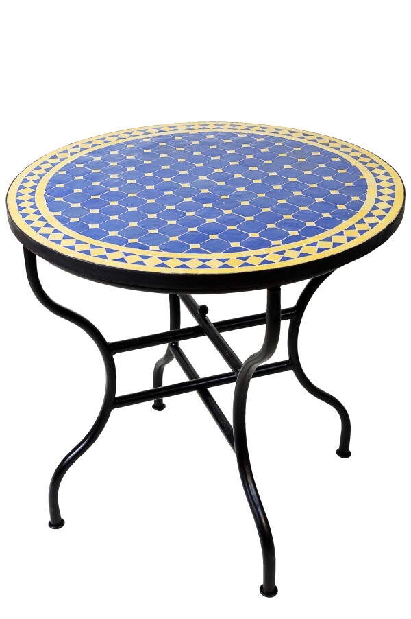 Marokkanischer Mosaiktisch Marrakesch Blau Gelb 80cm | Handa