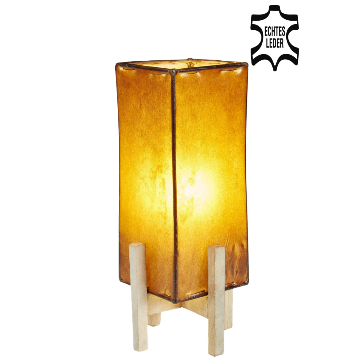 Ledertischlampe Janka Braun mit weißem Gestell