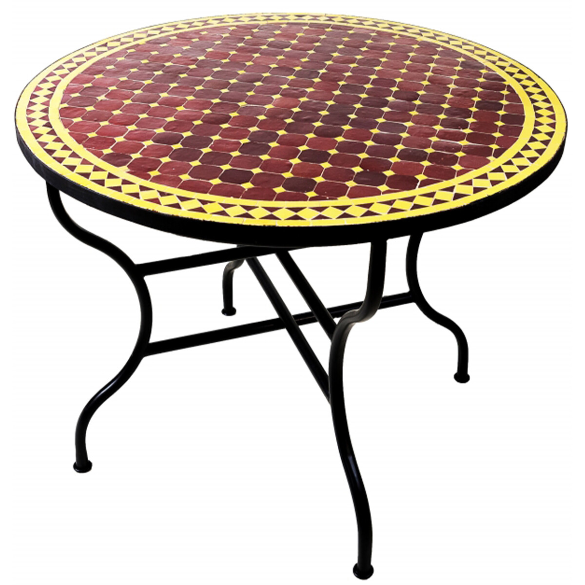 Marokkanischer Mosaiktisch Marrakesch Bordeaux Gelb 100cm | 