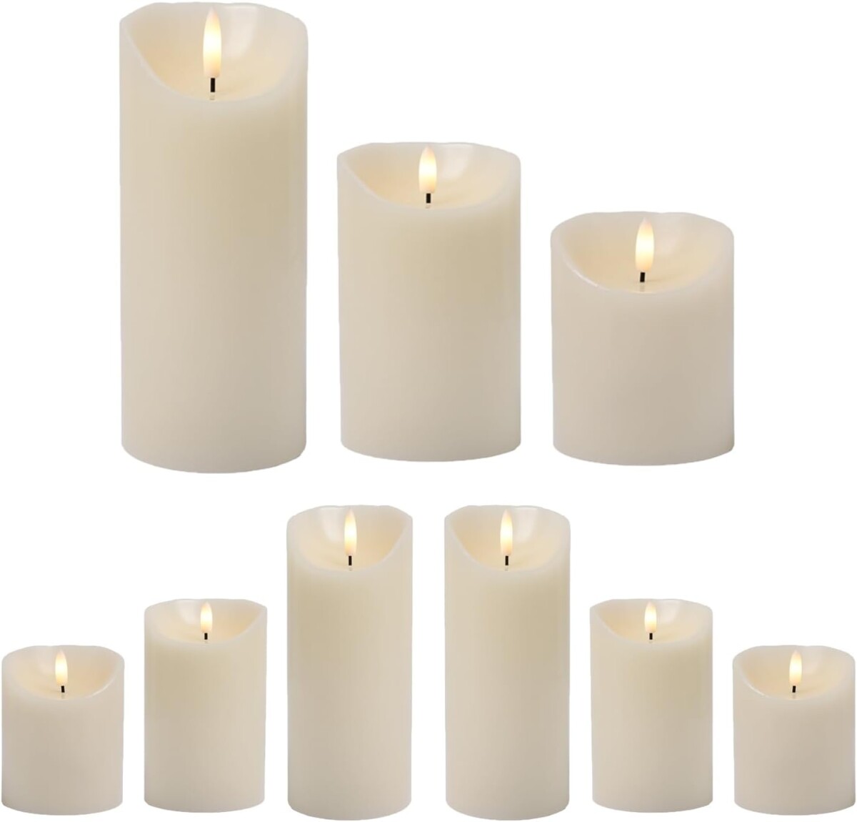 9er Set LED Echtwachs Kerze Stumpenkerze box