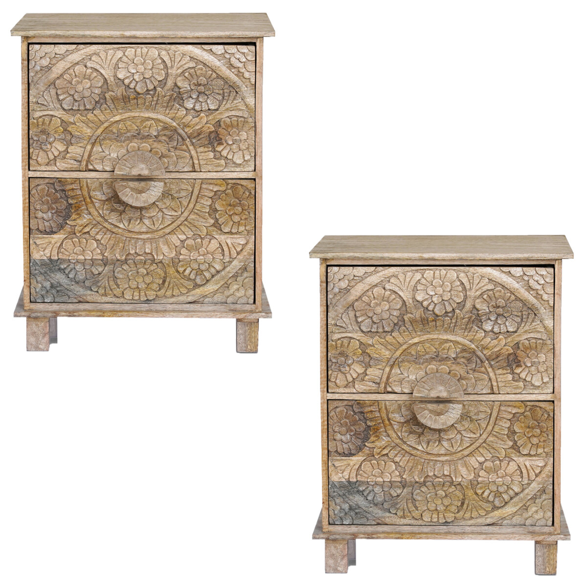 2er Set Nachttisch Rahim Massivholz 50cm | Boho Vintage Desi