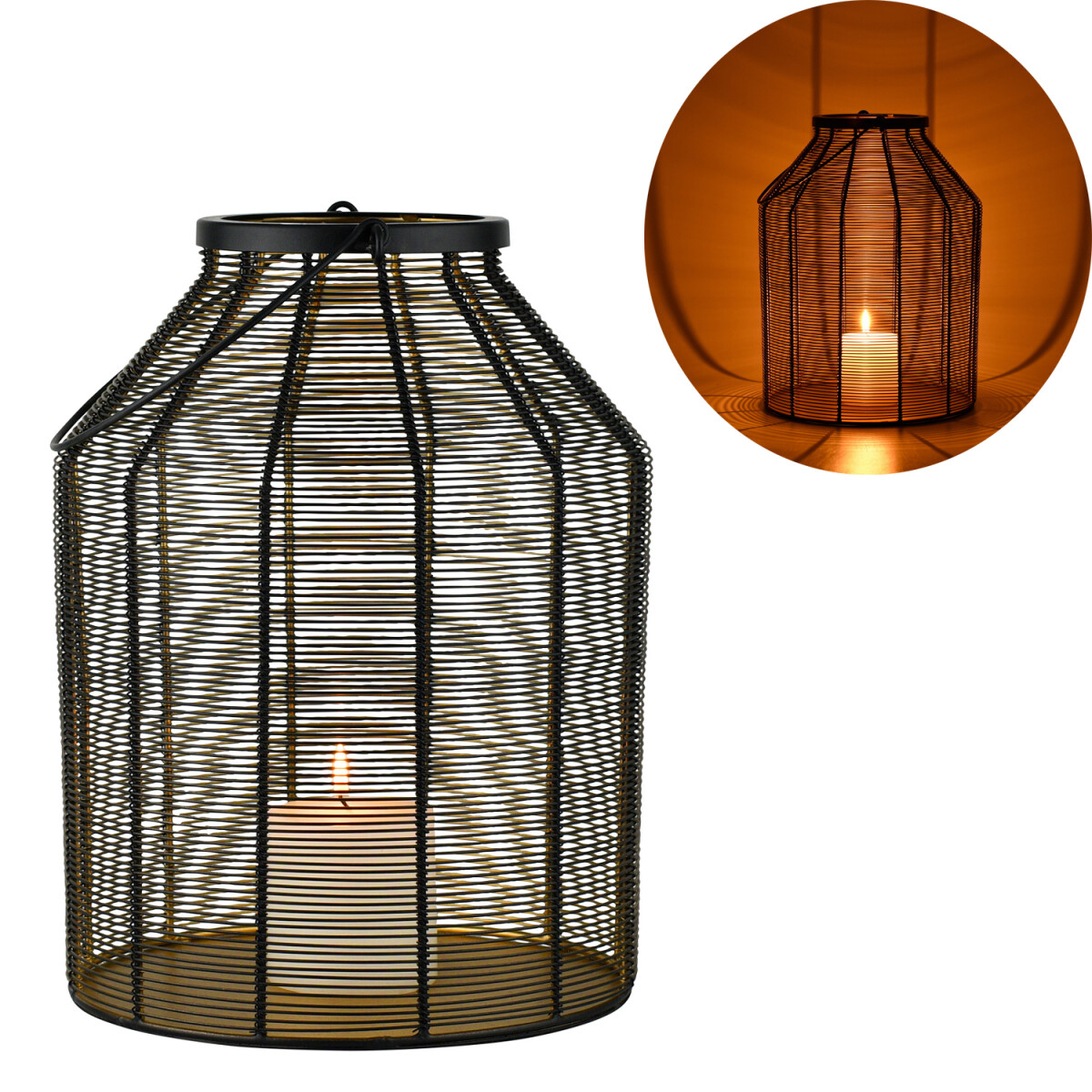 Windlicht Caecilia 33cm, Schwarze Metall box