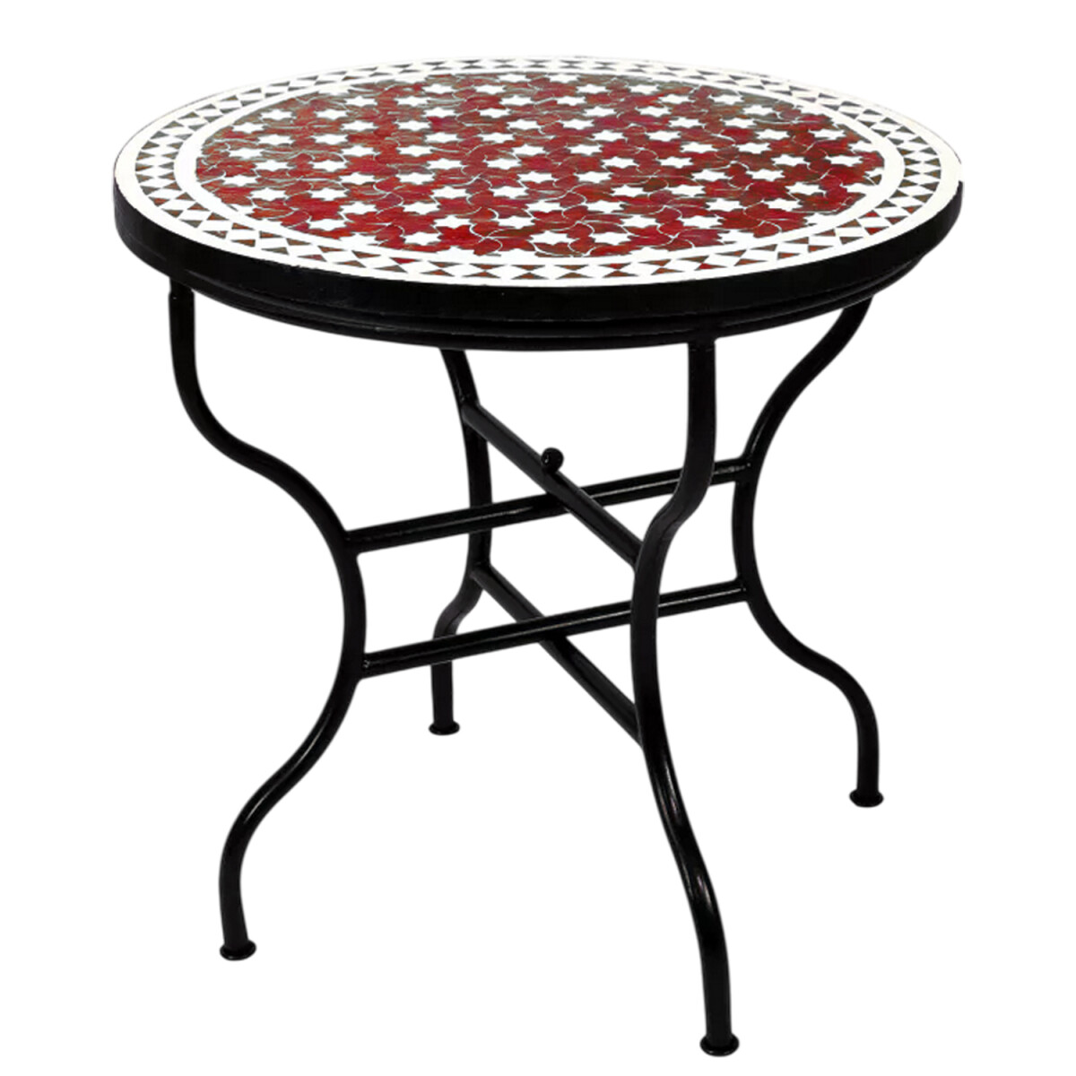 Marokkanischer Mosaiktisch Estrella Bordeaux Weiss 80cm | Ha
