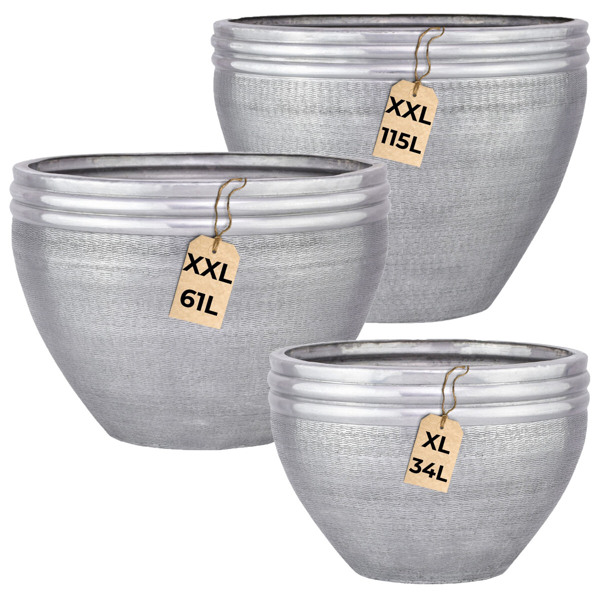 3er Set Blumentöpfe Calvino Silber  box