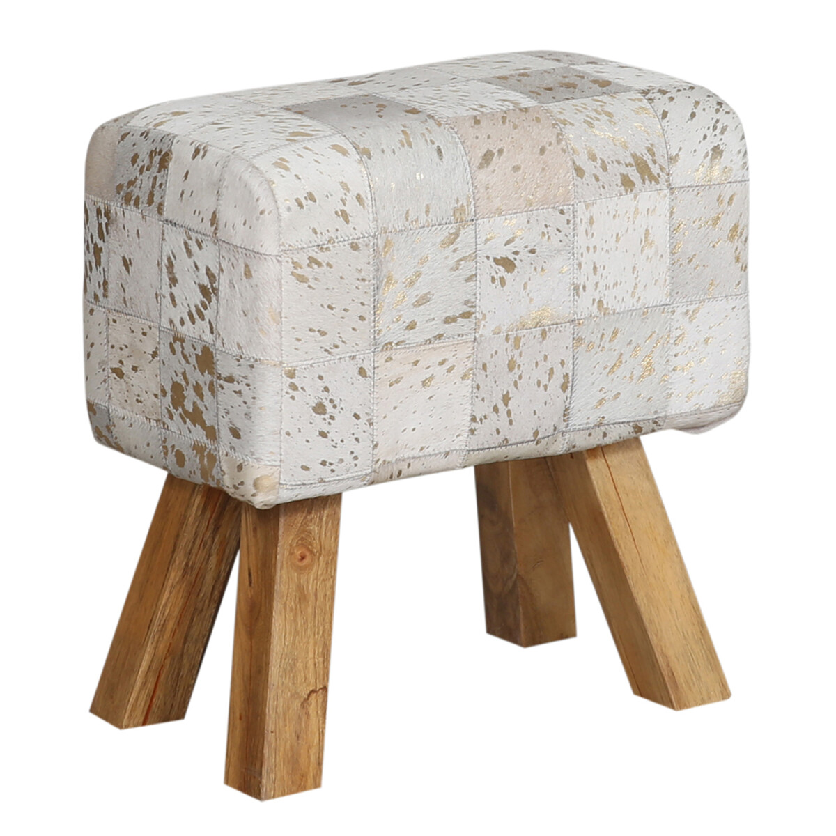 Hocker Adelphia 45 cm, Leder Patchwork Sitzhocker mit Massiv