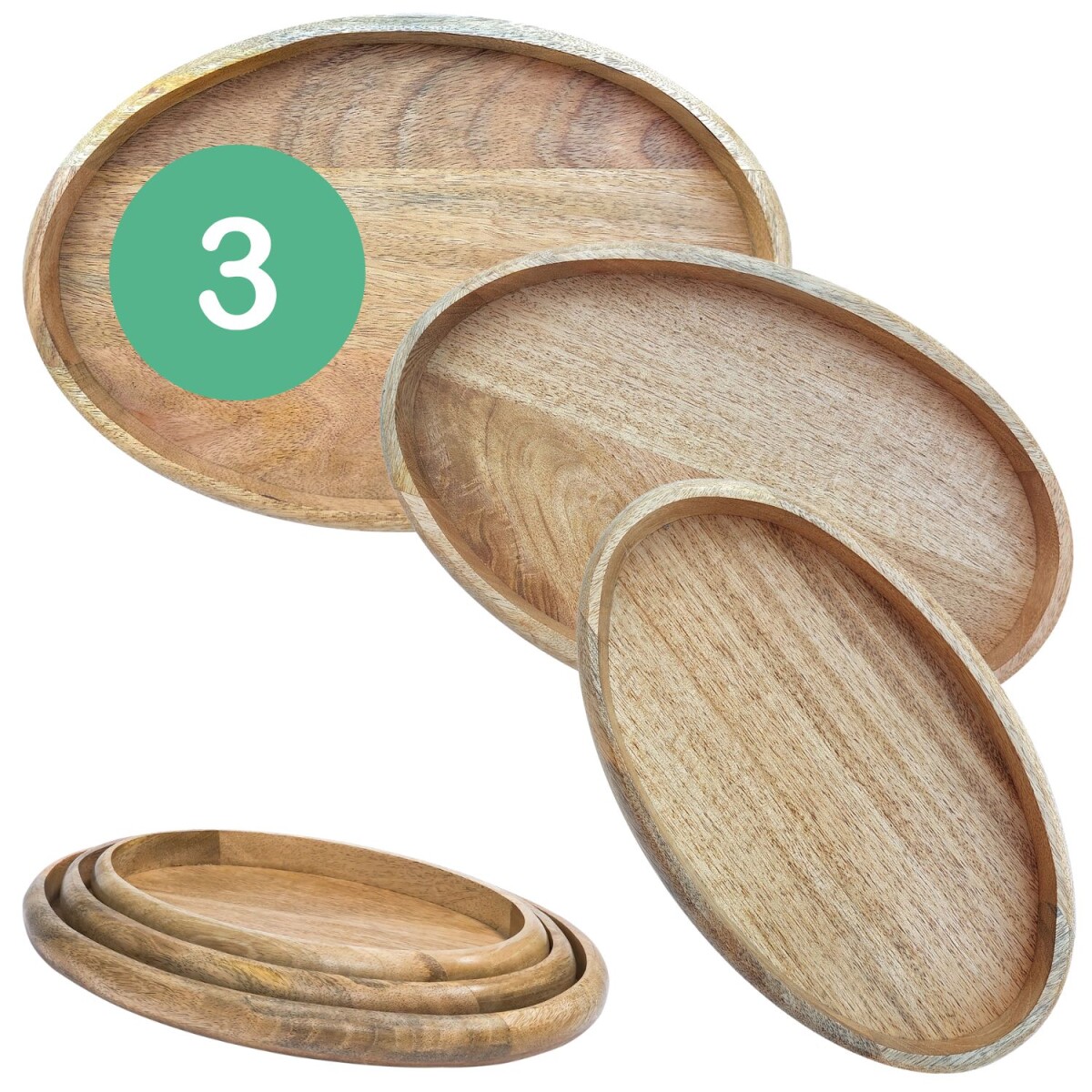 Tablett Cagdas 3er Set oval | Mangoholz Servier- & Dekot