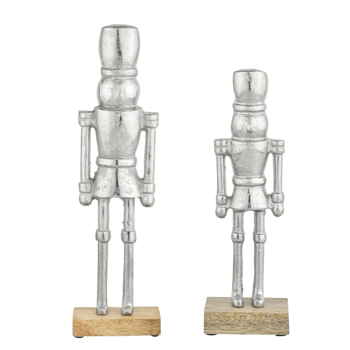 Dekofiguren Nussknacker Silber 2er Set Aluminium Holzsockel 