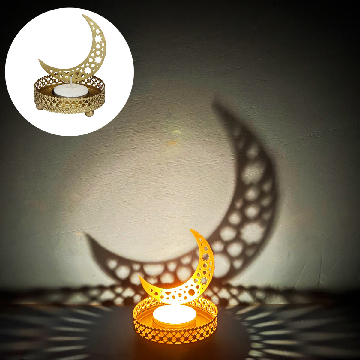 Teelichthalter Mond 8cm Gold aus Metall  box