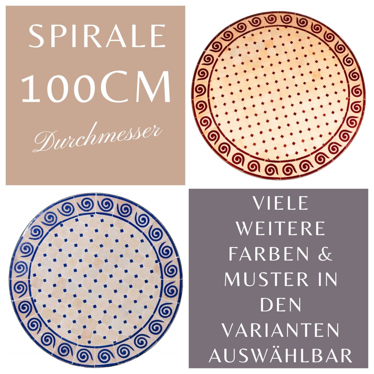 Marokkanischer Mosaiktisch Spirale 100cm | Handarbeit