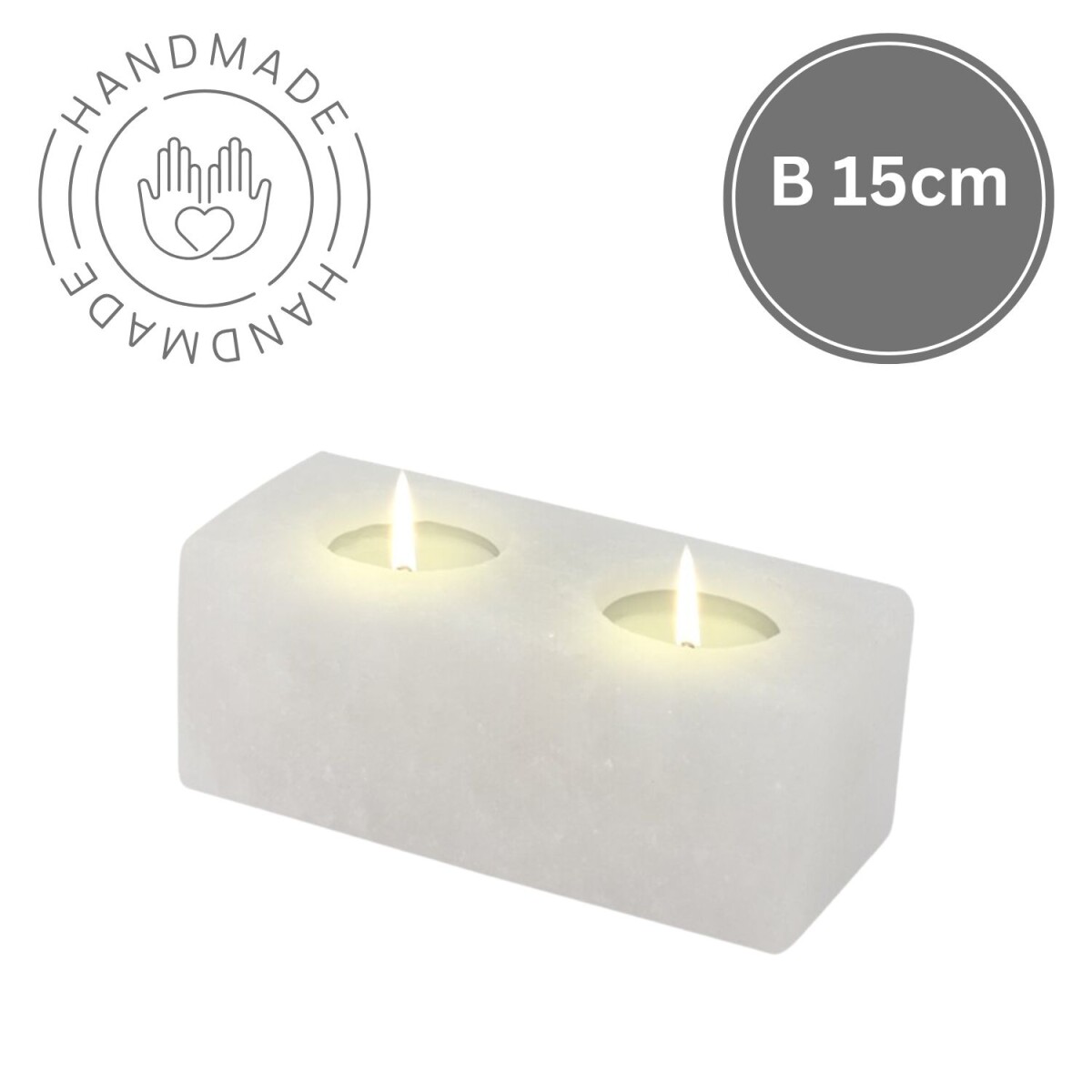 Salzkristall Teelichthalter TWIN CUBE White Line | Handarbei