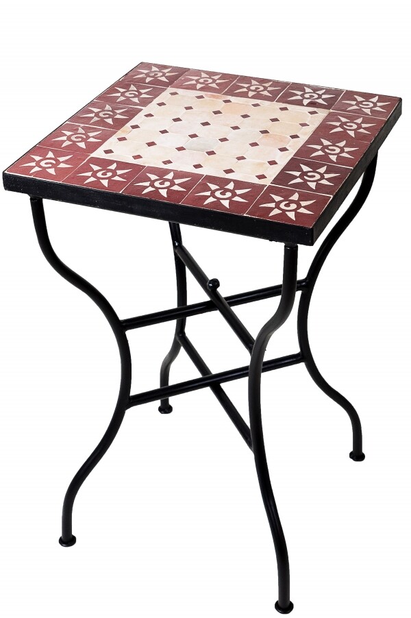 Marokkanischer Mosaiktisch Sonne Beige-Bordeaux Ø50x5