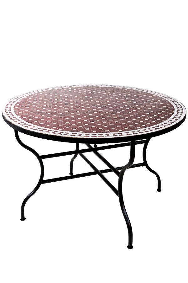 Marokkanischer Mosaiktisch Marrakesch Bordeaux Weiss 120cm |