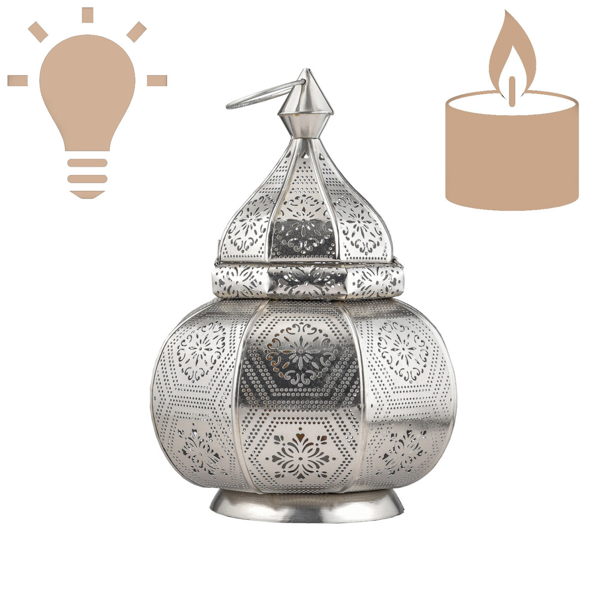 Orientalische Laterne Lampe Nachttischlampe Mahana Silber