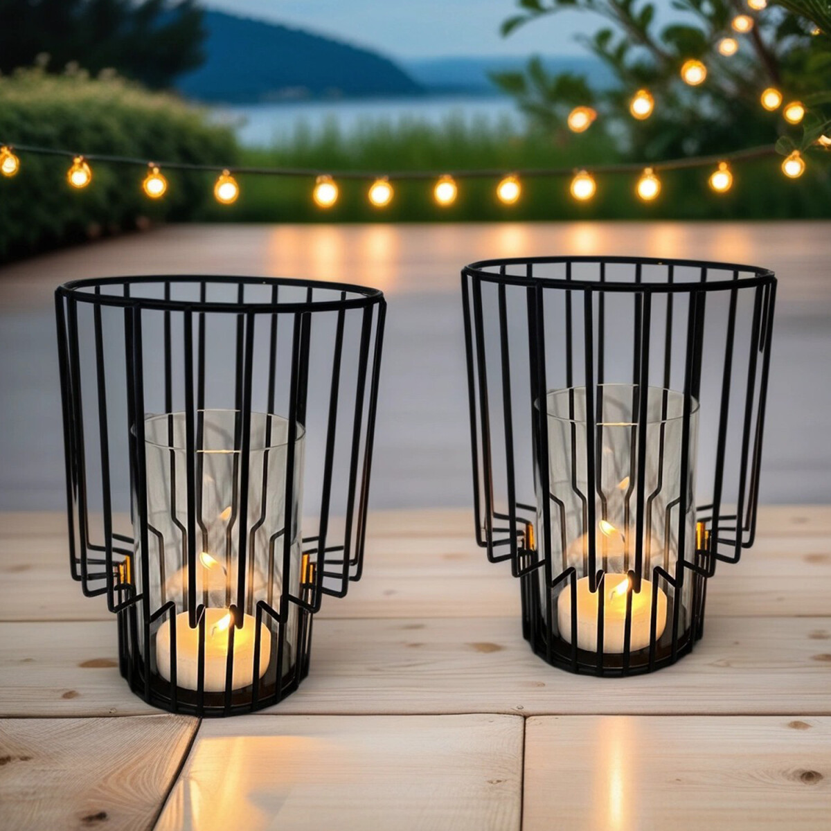 2er Set Windlicht Gartenwindlicht Modern box