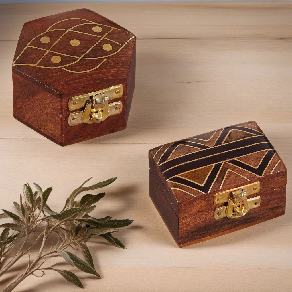 2er Set Schmuckkästchen aus Holz Dajat Delya
