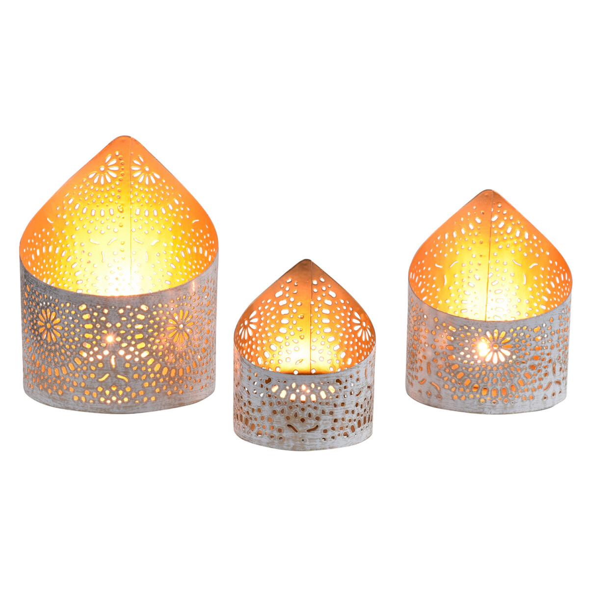 3er Set Boho Deko Windlicht Teelichthalter Yous Weiss