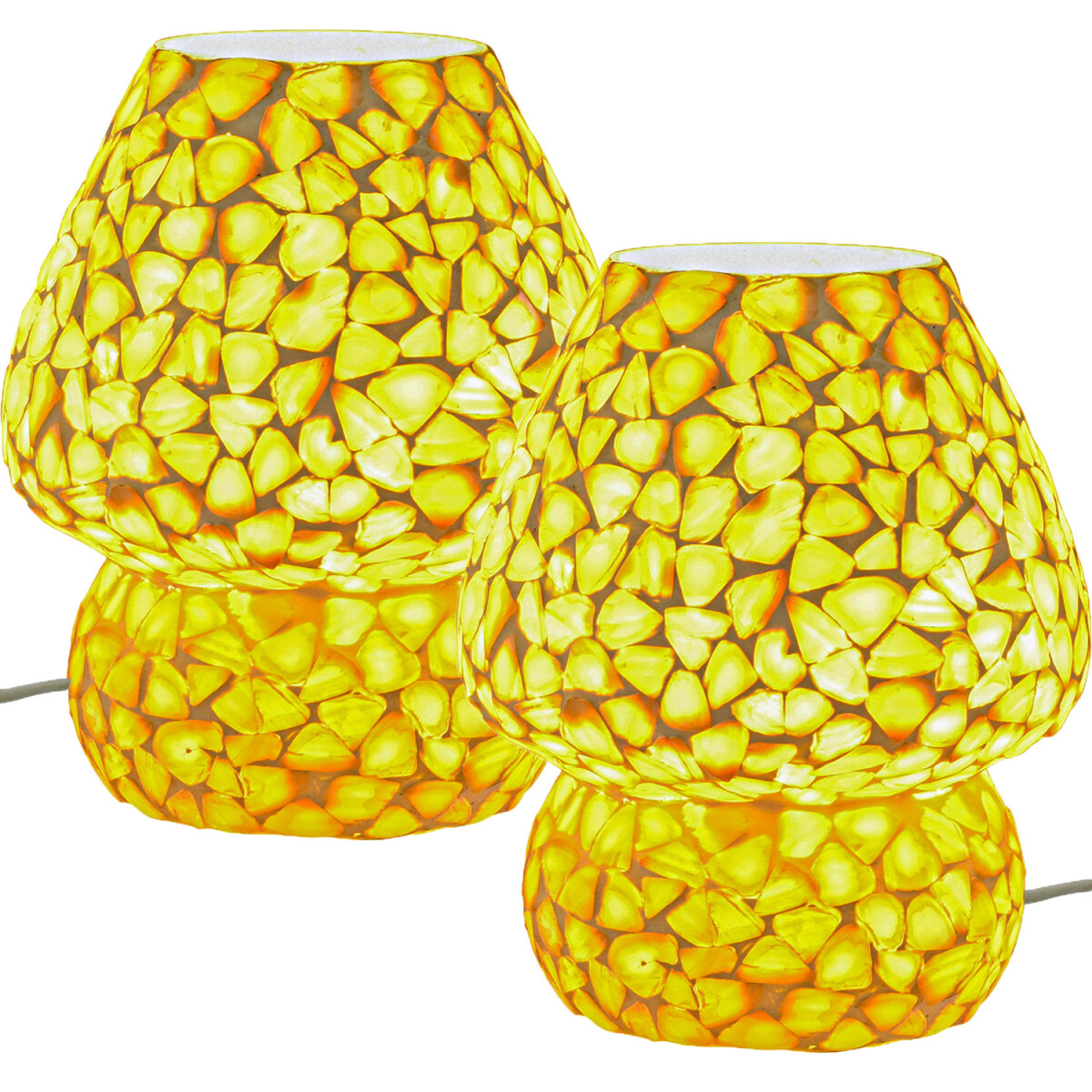 2er Set Boho Deko Tischlampe Nachtischlampe aus Muscheln Mos