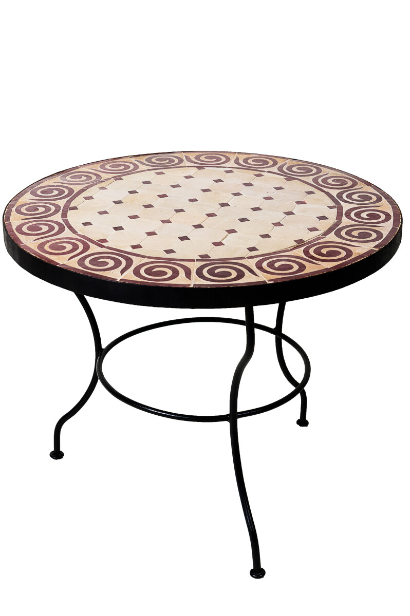 Marokkanischer Mosaiktisch Spirale Beige Bordeaux, 60cm, 45c