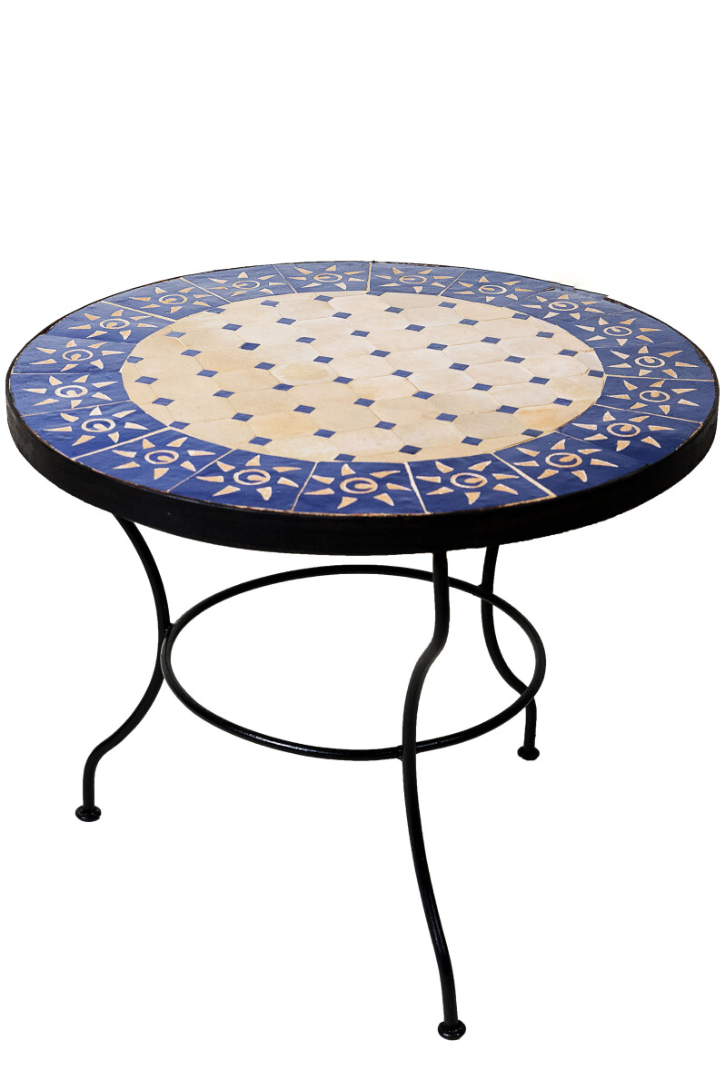 Marokkanischer Mosaiktisch Sonne Beige Blau, 60cm, 45cm hoch