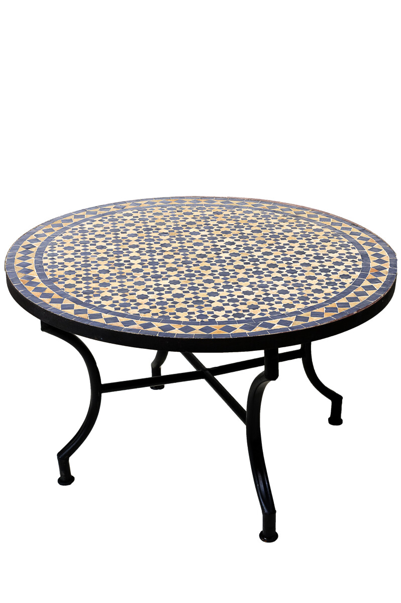 Marokkanischer Mosaiktisch Albaicin Beige Blau, 80cm, 45cm h