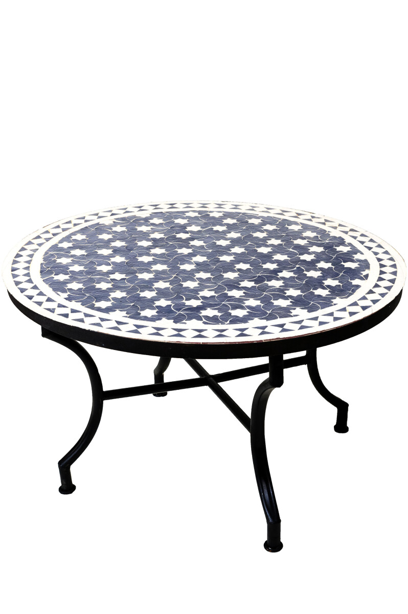 Marokkanischer Mosaiktisch Estrella Blau Weiss ø 80cm