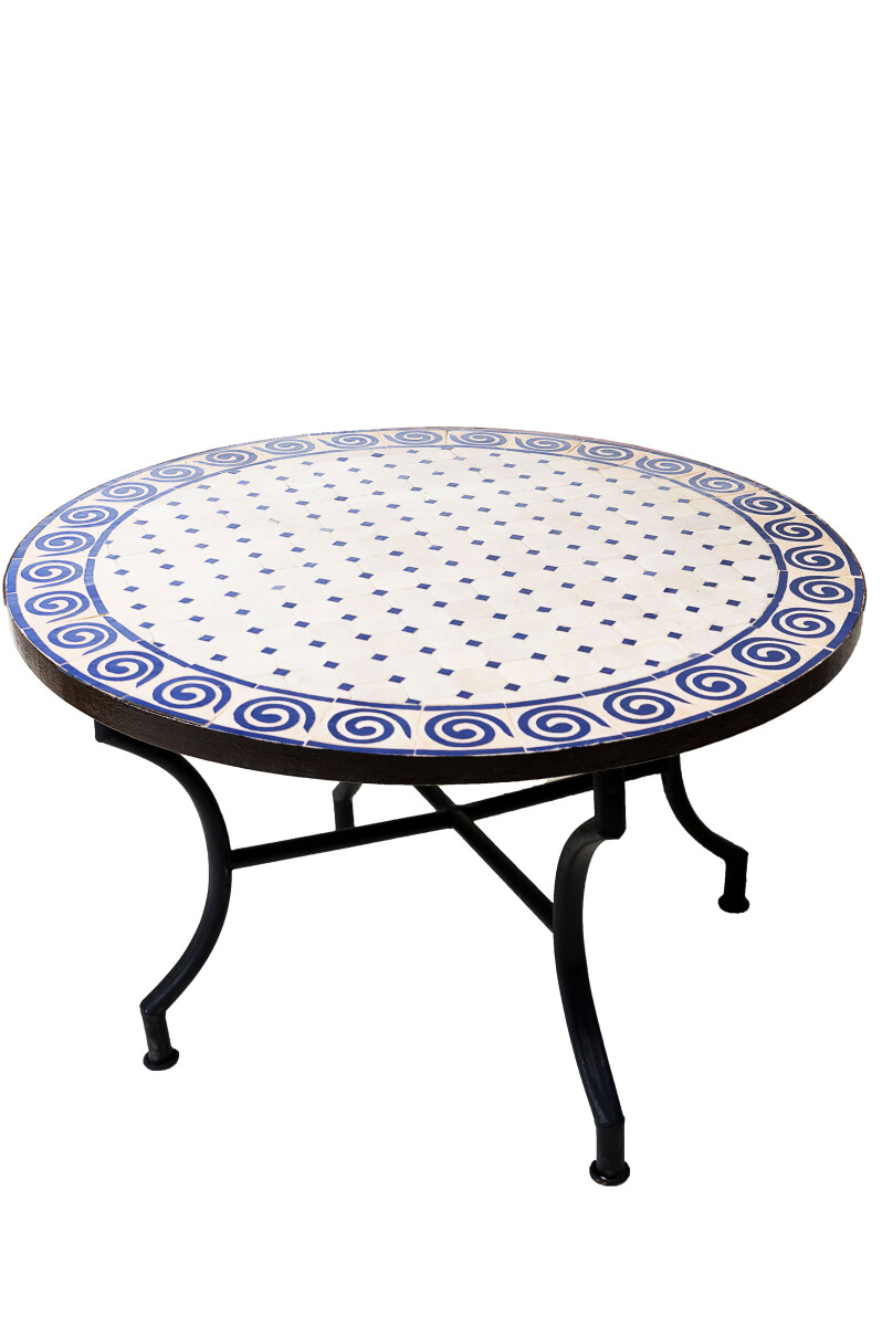 Marokkanischer Mosaiktisch Spirale Beige Blau ø 100cm